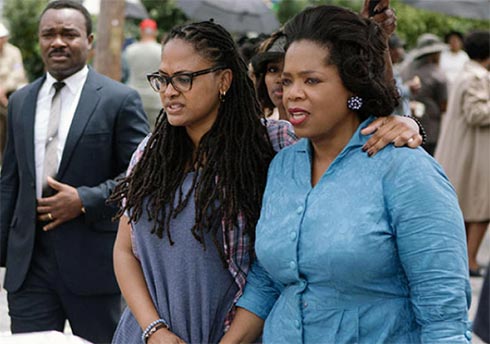 David Oyelowo, Ava Duvernay & Oprah Winfrey on the set of "Selma"