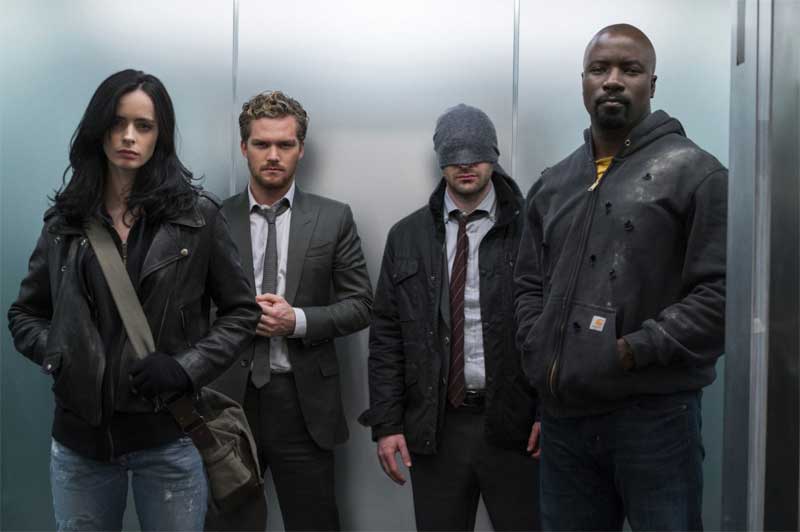 Krysten Ritter, Finn Jones, Charlie Cox and Mike Coulter in The Defenders