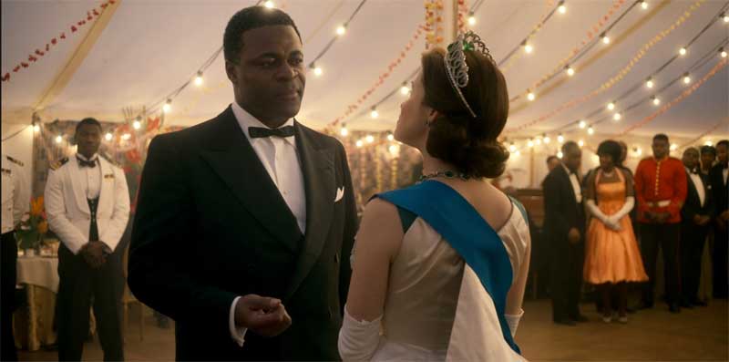 Danny Sapani and Claire Foy in The Crown