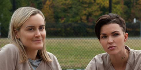Taylor Schilling and Ruby Rose in a scene from OITNB