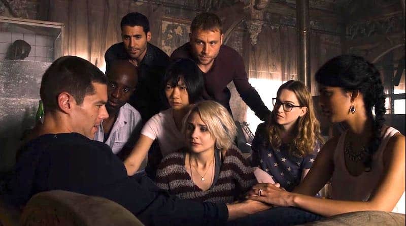 Doona Bae, Max Riemelt, Brian J. Smith, Miguel Ángel Silvestre, Tuppence Middleton, Tina Desai, Jamie Clayton, and Toby Onwumere in Sense8