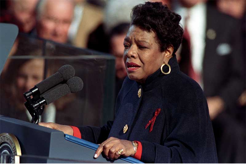 Maya Angelou reciting her poem "On the Pulse of Morning" at President Bill Clinton's inauguration in 1993.