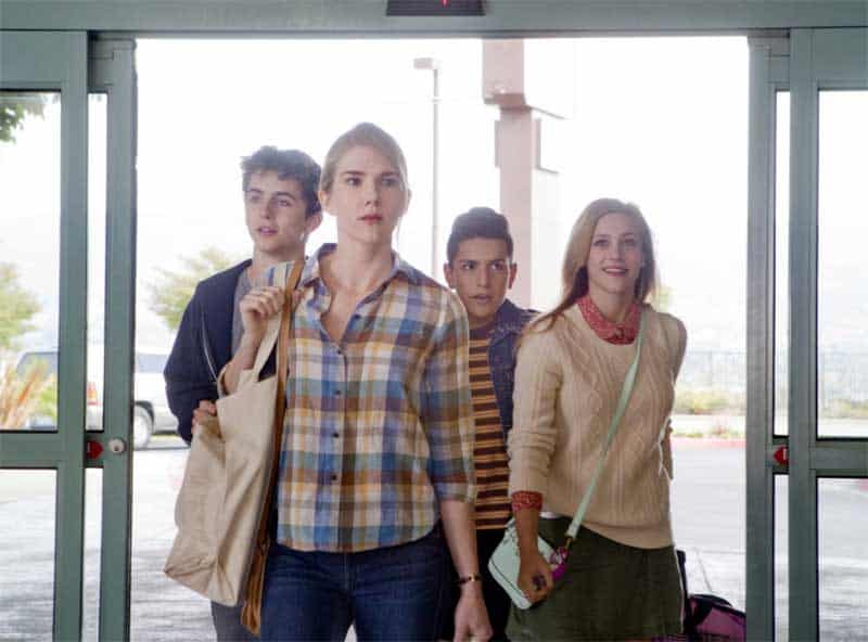 Lily Rabe, Timothée Chalamet, Lili Reinhart, and Anthony Quintal in Miss Stevens