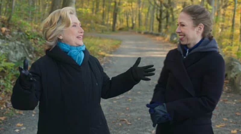 Hillary Clinton and Chelsea Clinton in the woods in Gutsy