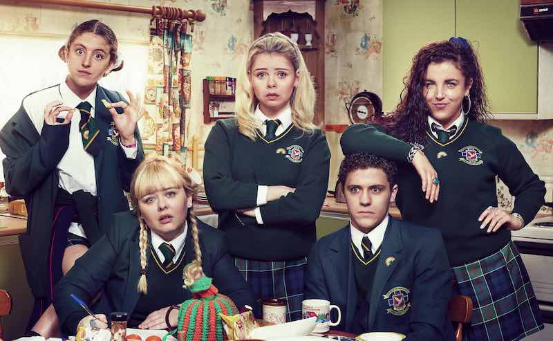 Nicola Coughlan, Dylan Llewellyn, Louisa Harland, Jamie-Lee O'Donnell, and Saoirse-Monica Jackson in Derry Girls