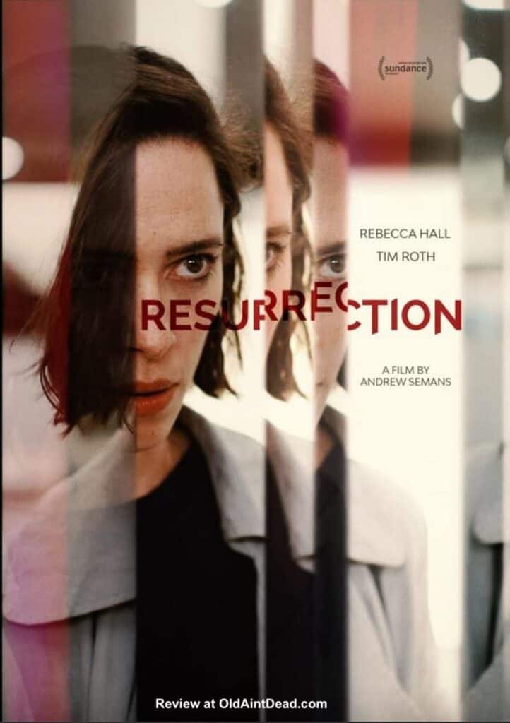 A poster for Resurrection with a fragmented image of Rebecca Hall