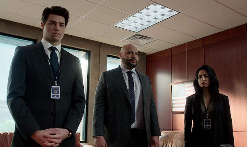 Colton Dunn, Aarti Mann, and Noah Centineo in The Recruit